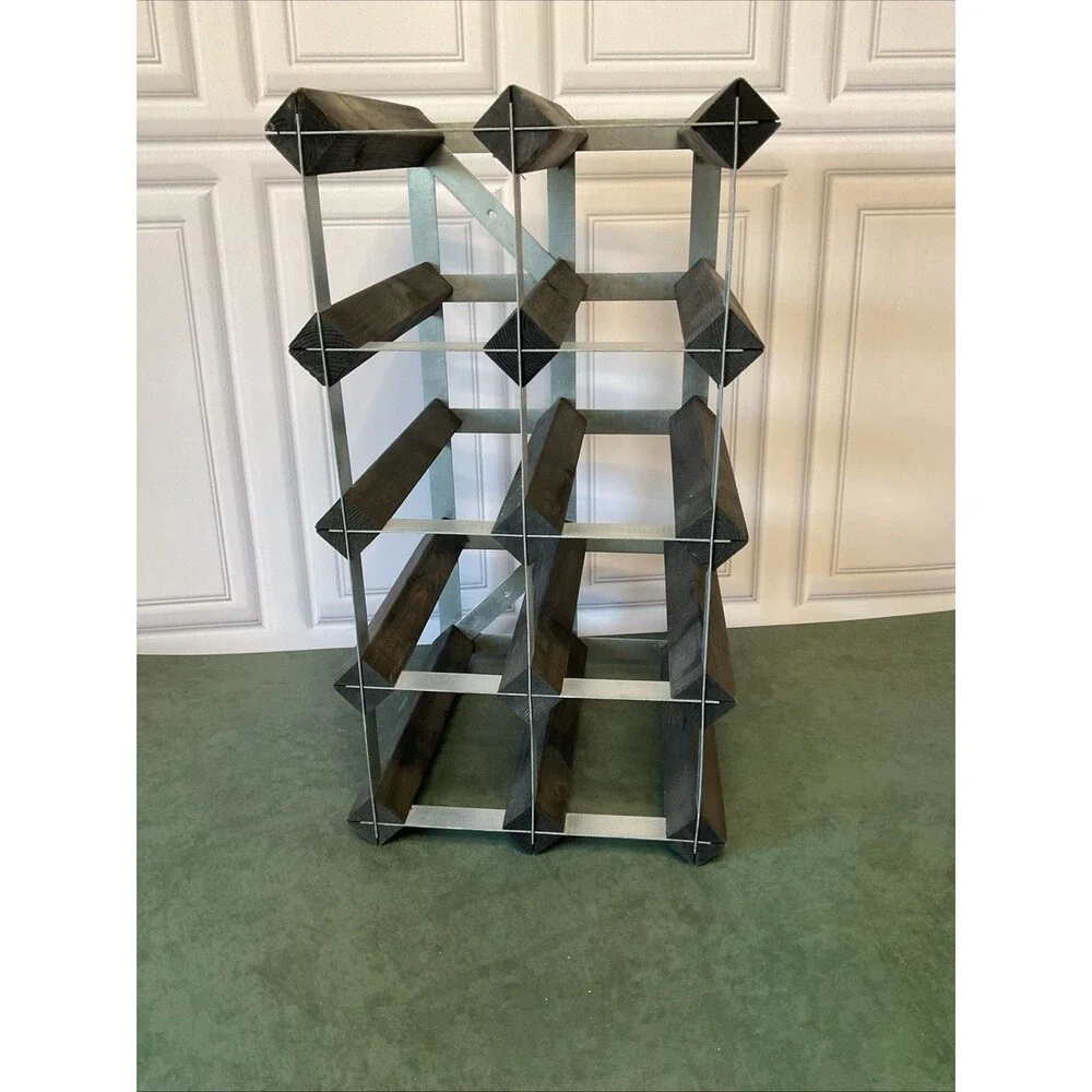 Vintage MCM Wood And Metal Wine Rack.16.5”x 9”